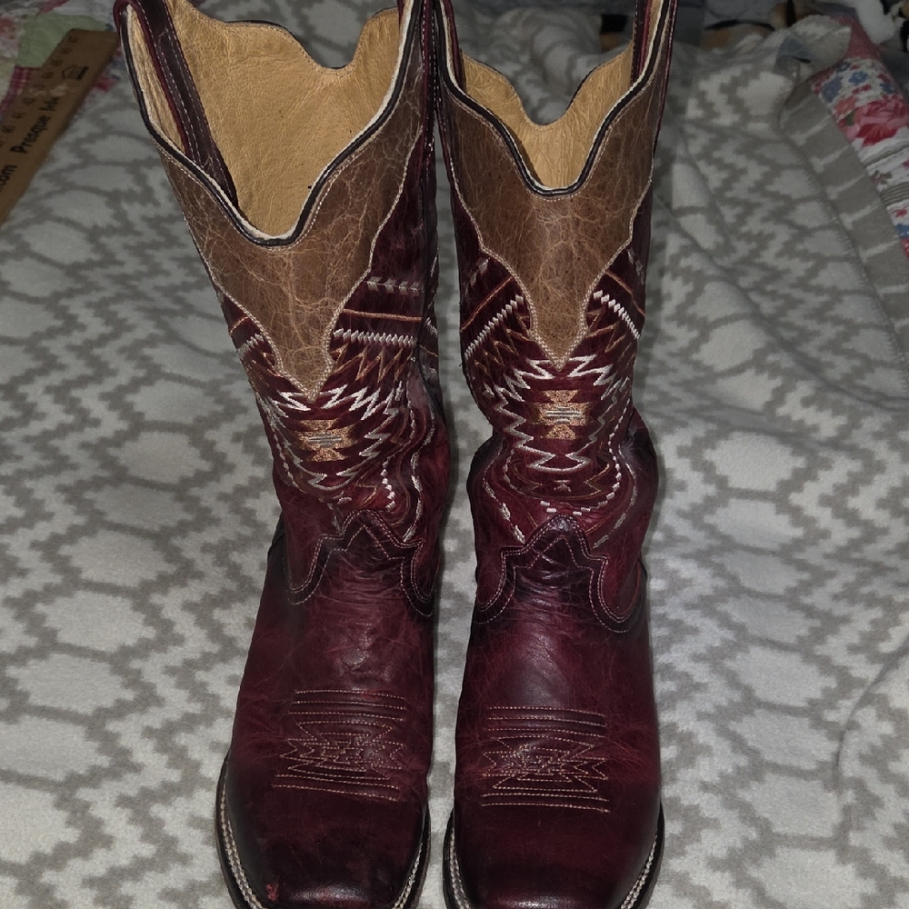 Roper Burgundy/Tan Leather Cowboy Boots
